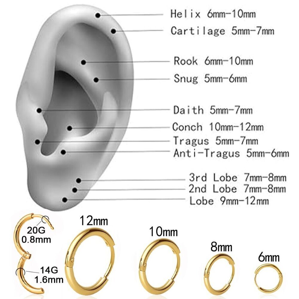 Gold Hoop Earrings Set 14k Gold Plated Small Cartilage Huggie Unisex Jewelry - Picture 2 of 8